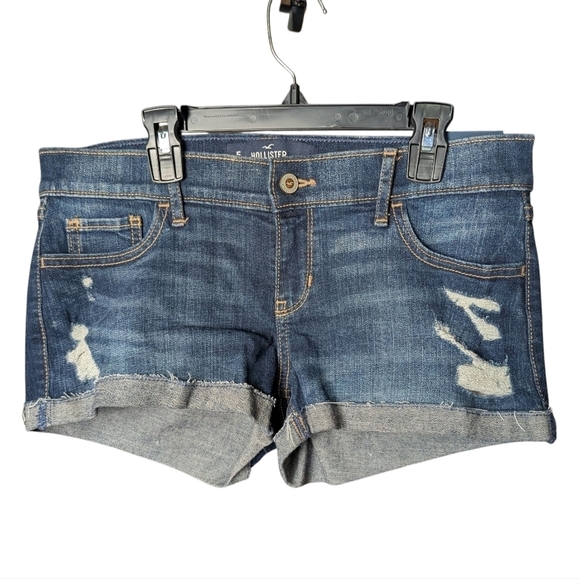 Hollister Pants - New Hollister Women's Blue Jean Denim Shorts Distressed Style Low Rise Fitted
